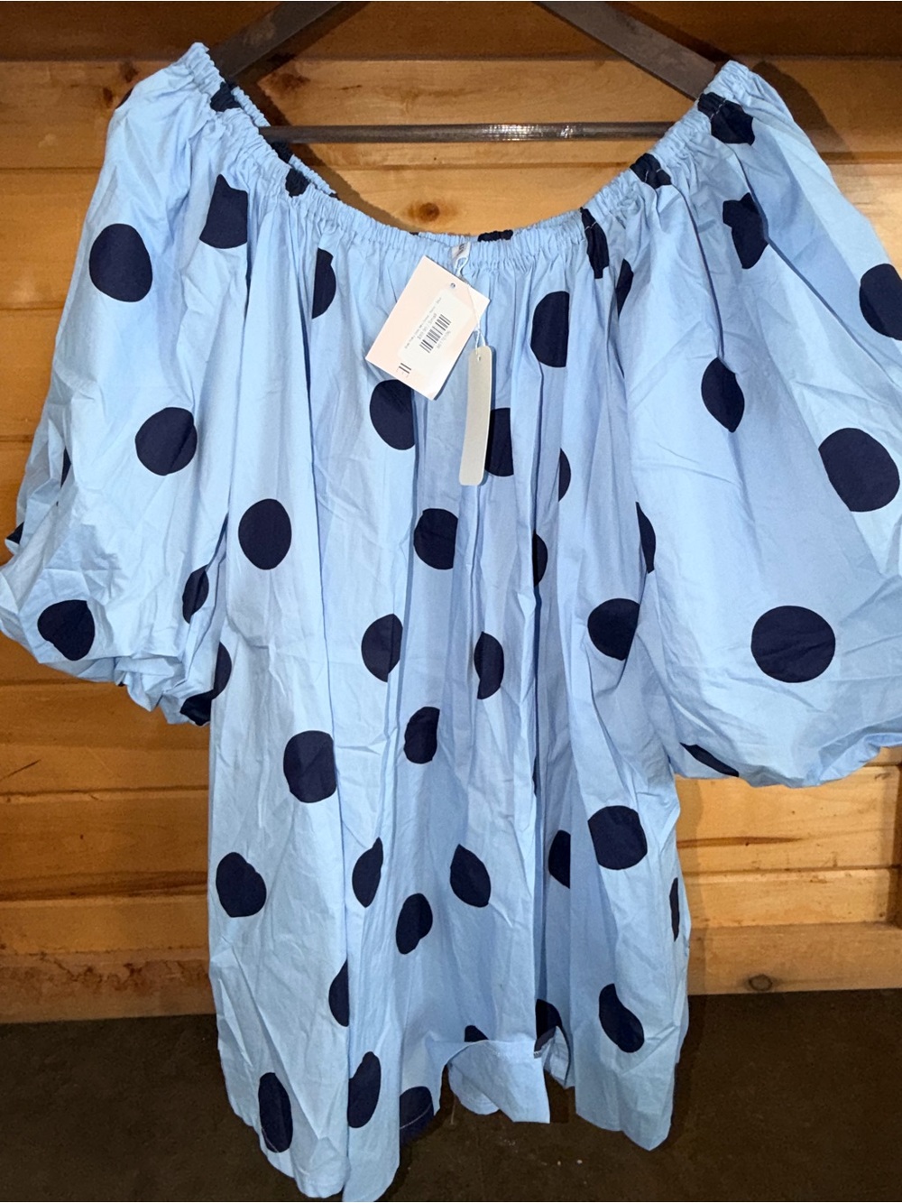 glam Light Blue Mini Dress with Navy Polka Dots